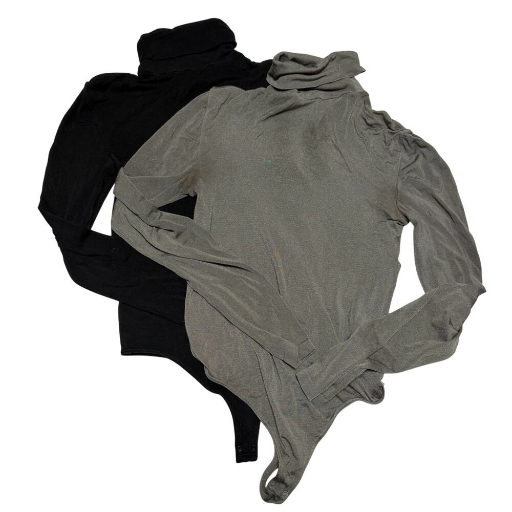 Wolford Bodysuits Turtleneck Long Sleeve Black & Gray size Medium